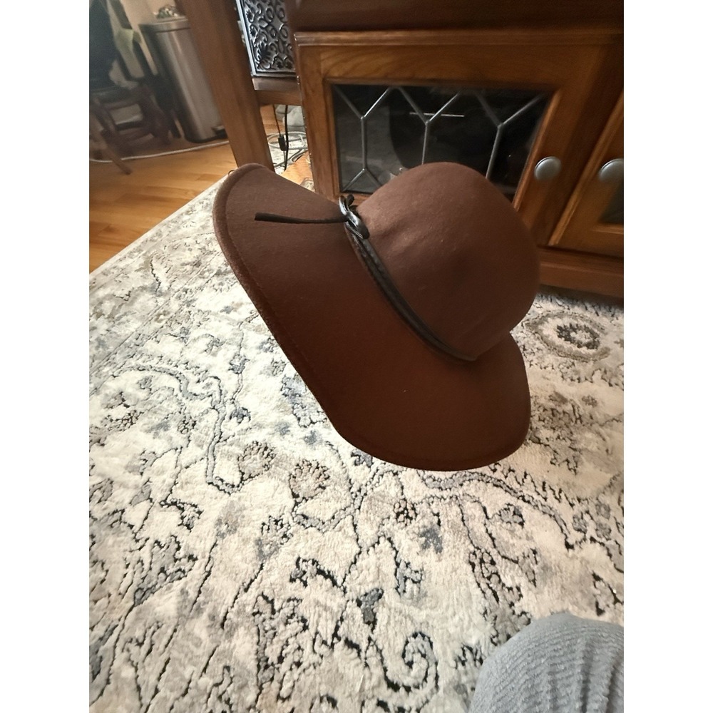 NWT Loft Polyester Hat Brown Felt Faux Leather Band Cowboy Vintage Sz M/L